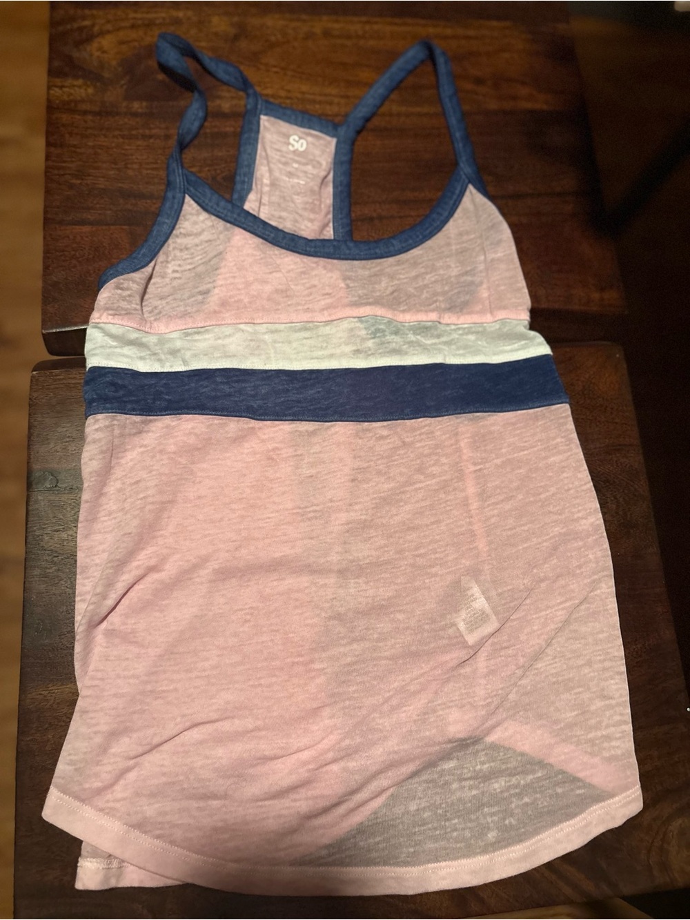 SO Pink Tank Top with Navy Trim and White Stripe